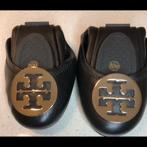 TORY BURCH MINNIE TRAVEL BALLET FLAT, BLK LEATHER